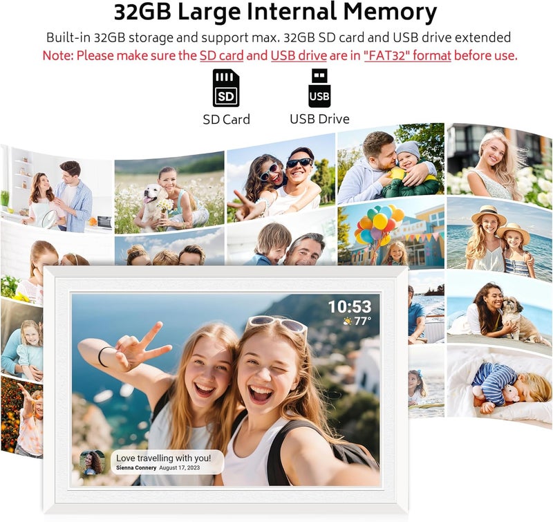 BIGASUO Frameo 10.1" Digital Picture Frame with 32GB Memory White WiFi Electronic Photo Frame 1280 x 800 IPS HD Touch Screen Auto-Rotate Slideshow Wall Mountable Share Photos/Video Remotely Anywhere - Image 3